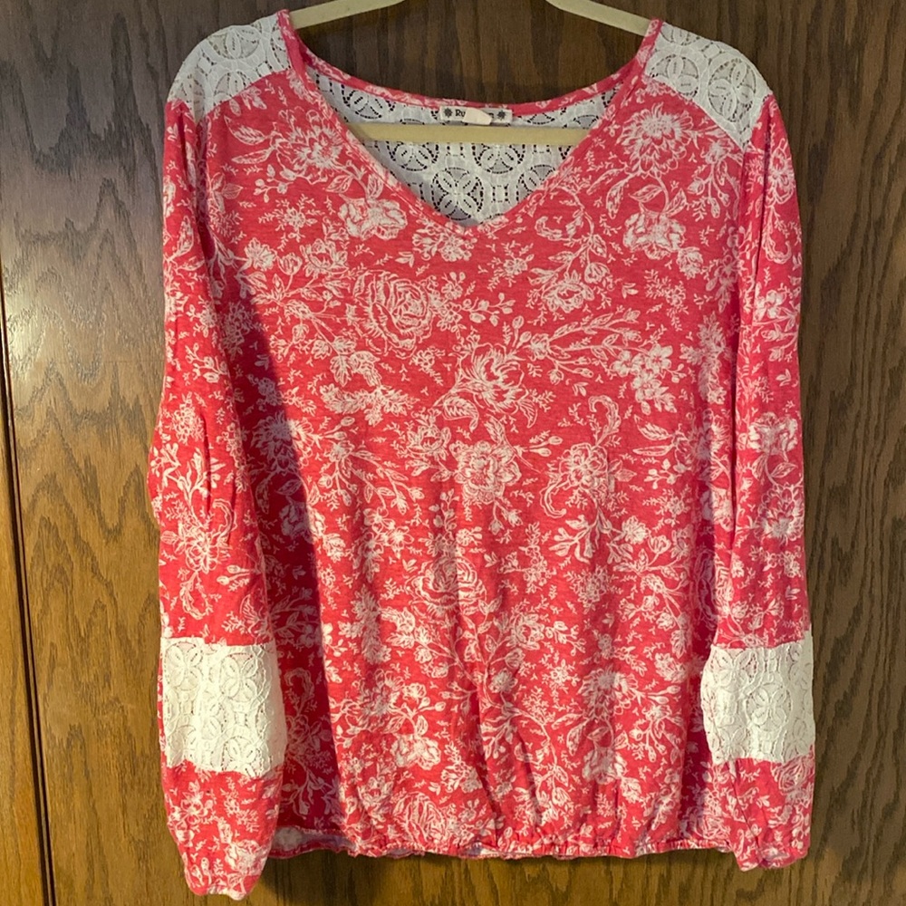 RuffHewn Long Sleeve Pink and Cream Flowered Shirt Women’s Size 2X